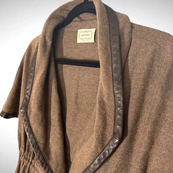 Agnona Size 40 Short Sleeve Cinch Waist Lagenlook Jacket Brown Silk Cashmere - Picture 7 of 16